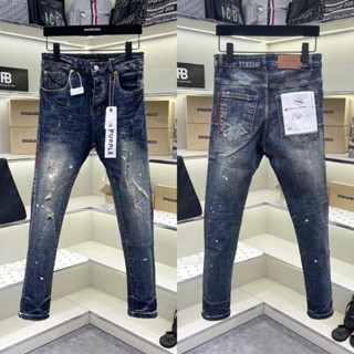 Quần jean bò nam Purple skinny wash xanh bụi mài rách vảy sơn dập nhăn loang 3D ống 4 cúc boy phố QJ589P