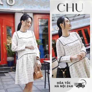 (Ảnh thật) Váy dạ tweed phối viền