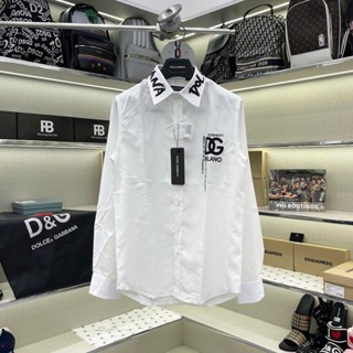 Áo sơ mi trắng nam dài tay PB lụa nến trơn thêu logo Đôn Chề Milano ngực phối cổ dệt chữ boy phố SM162P