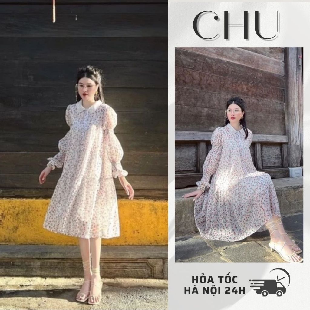 (Ảnh thật) Váy voan lụa hoa nhí