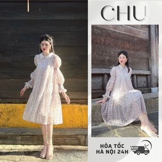 (Ảnh thật) Váy voan lụa hoa nhí