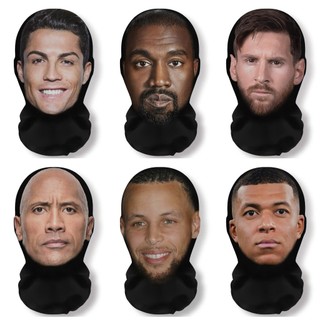 Mũ trùm đầu hình nhân vật nổi tiếng messi, ronaldo, stephen curry, Mbappe, the rock, Mặt nạ Liền Mạch Đầu Cosplay Mũ