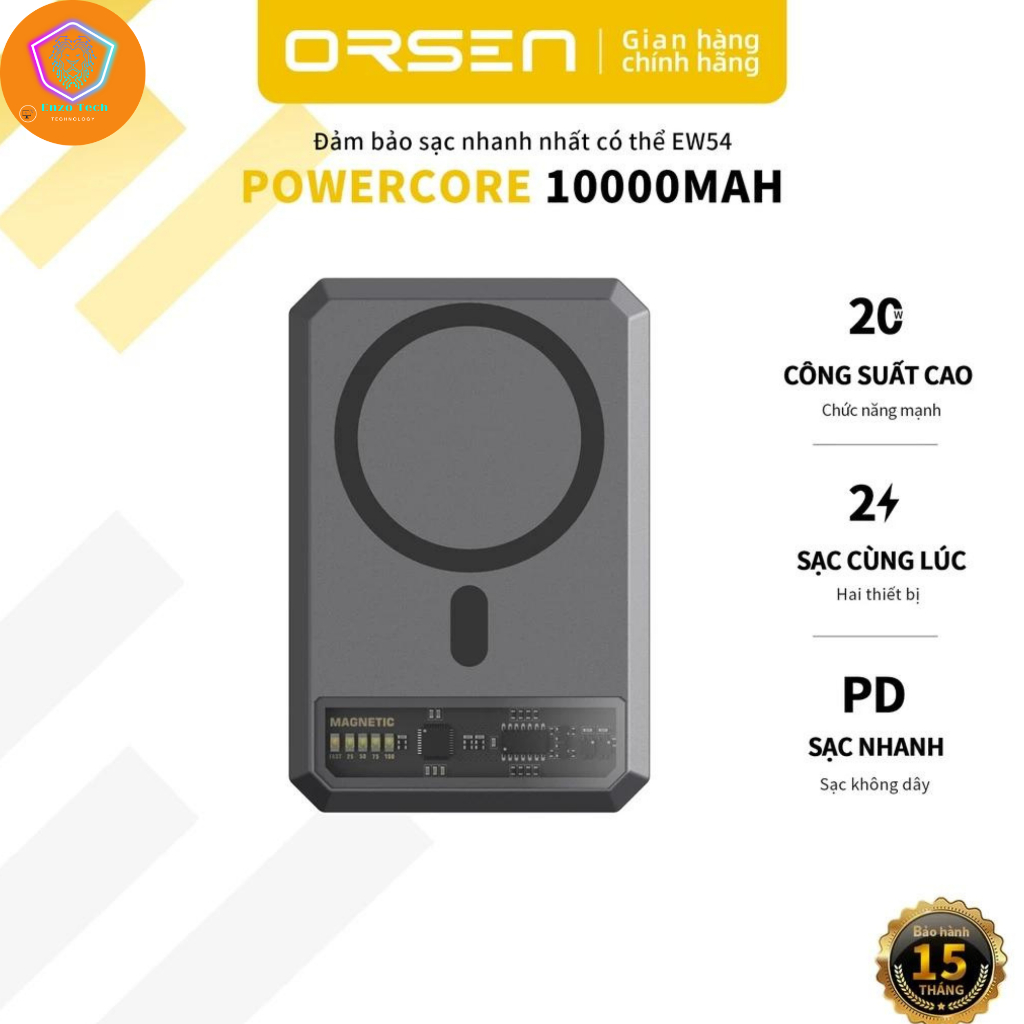 Pin Sạc Dự Phòng 10000mAh Orsen EW54 20W Magnetic cao cấp