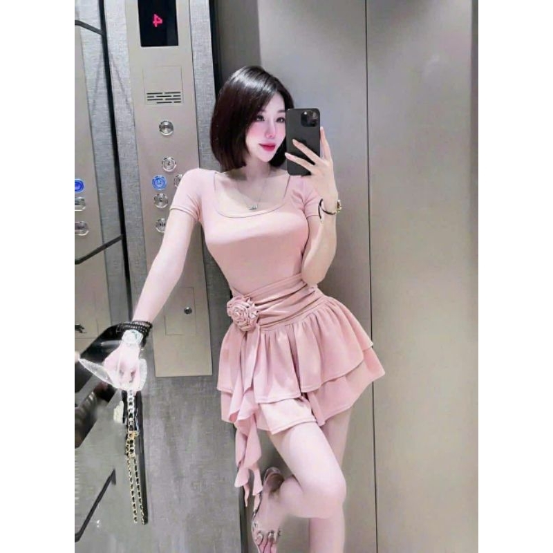 Váy nữ xoè chiết eo ,Đầm thun tà hông bông eo dự tiệc,đi chơi 3 màu tôn da Kèm quần rời G094 | BigBuy360 - bigbuy360.vn