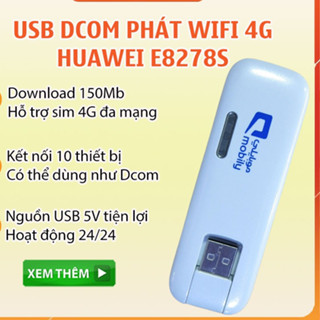 Dcom Phát wifi từ sim 3G 4G Huawei E8278 150Mb – USB phát wifi 3G 4G nhỏ gọn Hỗ trợ kết nối 10 thiết bị, dùng trên ô tô