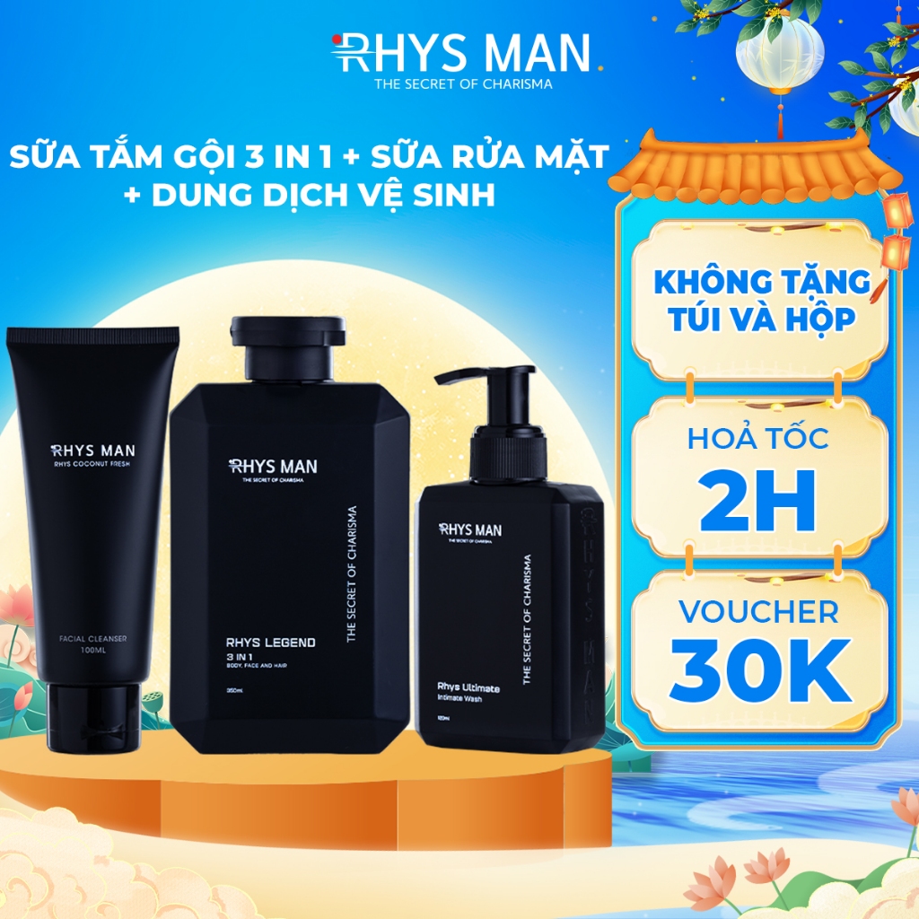Sữa tắm gội nam 3in1 Rhys Man 350ml & Dung dịch vệ sinh nam bạc hà 120ml Rhys Ultimate RHYSMAN