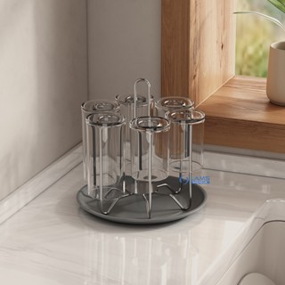 Giá úp ly cốc inox 304 sáng bóng có khay đựng, khay úp ly cốc inox chống gỉ loại tròn