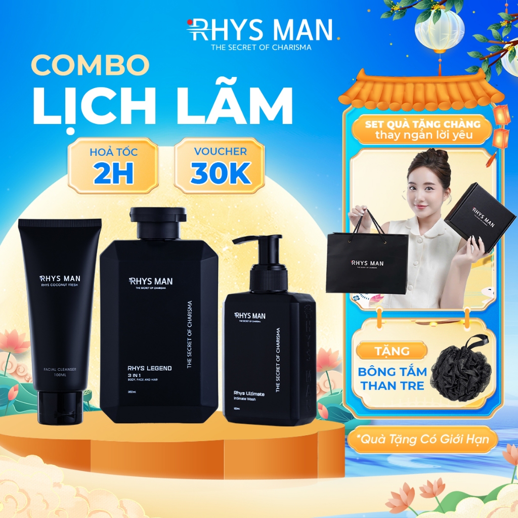 Bộ Quà Tặng Nam - Sữa tắm gội nam 350 ml & Sữa rửa mặt nam 100ml & Dung dịch vệ sinh 120ml RHYS MAN