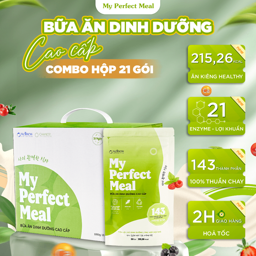 Bữa ăn dinh dưỡng My Perfect Meal Happycell hộp 21 gói bữa ăn thay thế, hỗ trợ giảm cân nhập khẩu Hàn Quốc.