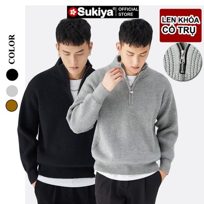 Áo Len Nam Nữ Kéo Khóa Cổ Trụ SUKIYA  Form Rộng Phong Cách Hàn Quốc AL82