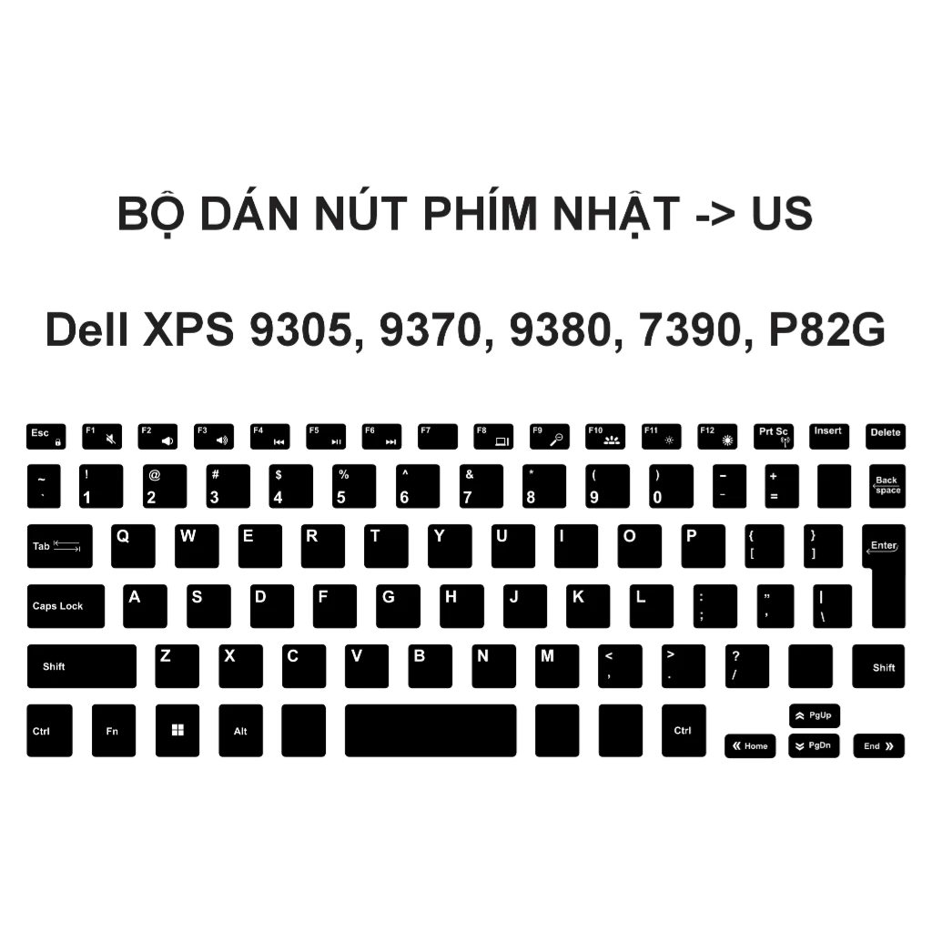 Decal dán nút phím , skin trang trí nút phím Dell XPS 9305, 9370, 9380, 7390, P82G Nhật -> US | đã c