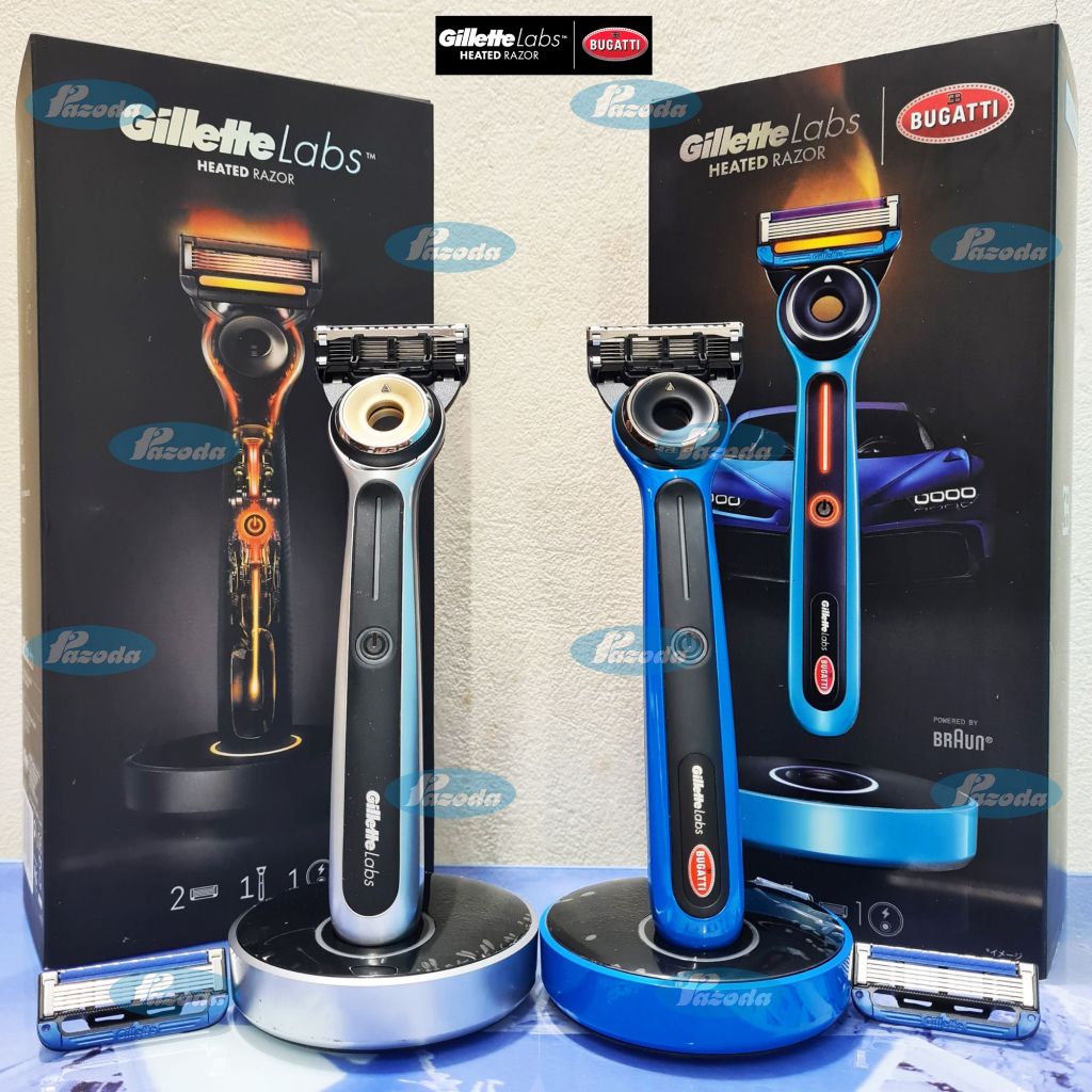Dao cạo râu 5 lưỡi Gillette Labs Heated Razor/ Bugatti (1 tay cầm nhiệt, 2 đầu cạo, 1 đế kèm bộ sạc)