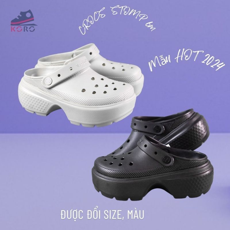 Xả Lỗ sục cross stomp dép crocs đi biển đế dày ngoài trời Giày đi biển chống trượt tăng chiều cao KORO013
