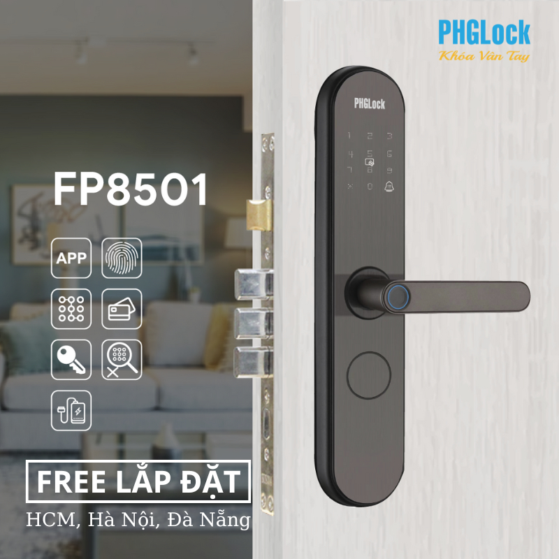 Khóa vân tay Cửa Gỗ FP8501A PHGLock - Thời Lương Pin Lên Đến 12 Tháng, Bảo Hành 24 Tháng