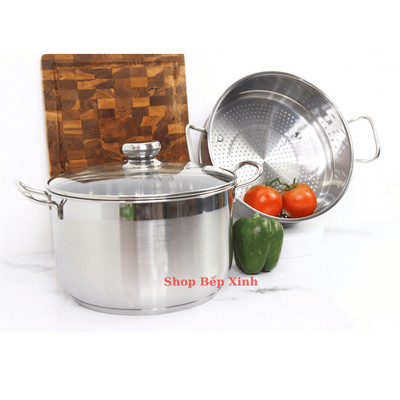 Bộ nồi xửng hấp 3 đáy inox 430 FiveStar Standard nắp kính size 26cm dung tích 7 lít phù hợp mọi bếp