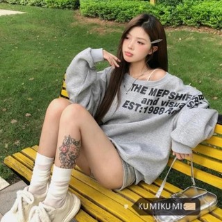 Áo Hoodie Lệch Vai Dài Tay in Chữ Dành cho Nữ Chất Nỉ Mùa Đông- Bun222