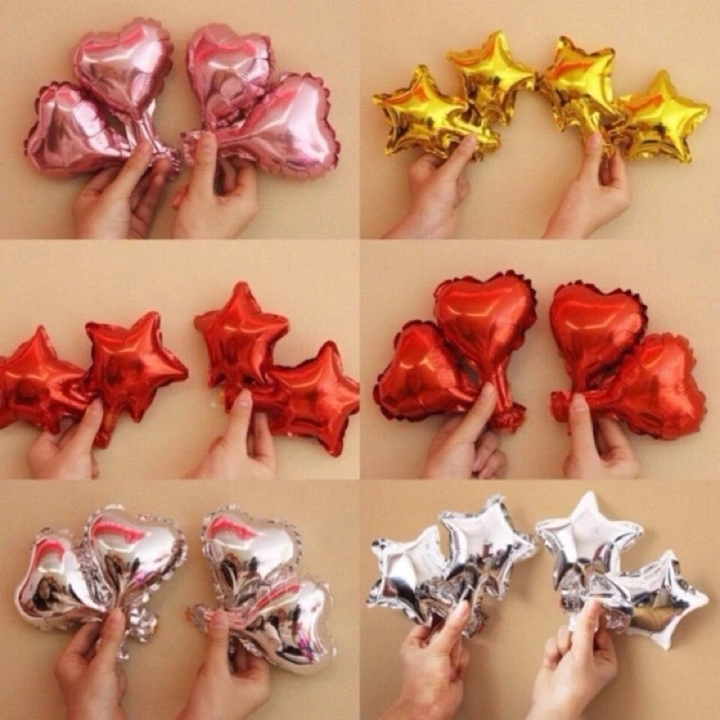 (Size Nhí 5 inch) Set 5/10 Bóng Trang Trí Trái Tim, Ngôi Sao nhỏ 5x8cm