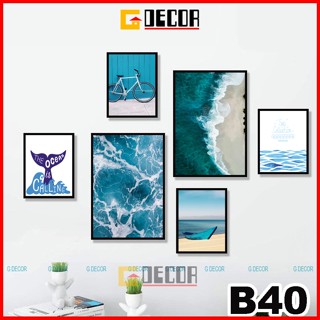 Tranh treo tường canvas khung gỗ 6 bức B40, tranh biển nhiệt đới trang trí phòng khách, phòng ngủ