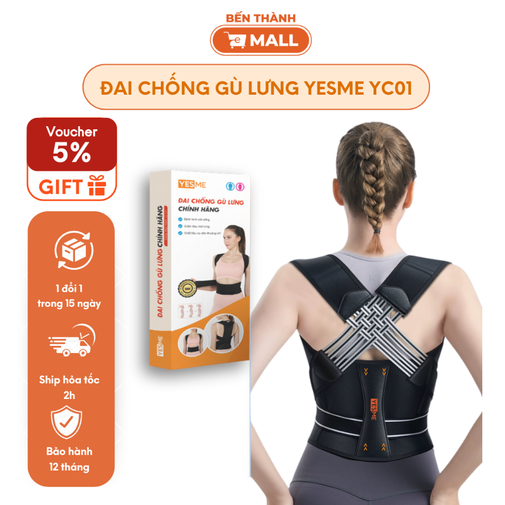 Đai Chống Gù Lưng Cao Cấp Yesme YC01 Hỗ Trợ Định Hình Dáng Lưng Thẳng Vai, Bảo Vệ Cột Sống