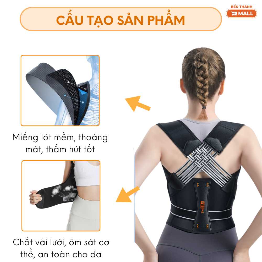Đai Chống Gù Lưng Cao Cấp Yesme YC01 Hỗ Trợ Định Hình Dáng Lưng Thẳng Vai, Bảo Vệ Cột Sống