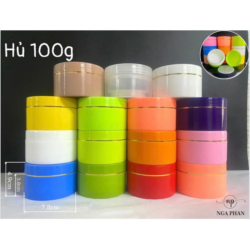 Hủ đựng kem 100g : lòng kem 100g + hủ 150g . có đủ màu . nhựa cứng cáp . đa dạng màu