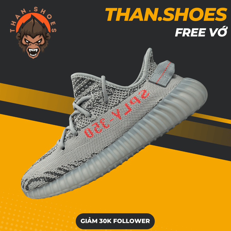 Giày Yz350 V2 Beluga 2.0, Yz350 Xám Chữ Đỏ Bản Boost Nén Hạt - Than.Shoes