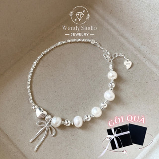(SẴN) Lắc Tay Bạc Vòng Tay Bạc Nữ S925 Hạt Bạc Vỡ Mix Charm Nơ Điểm Ngọc Trai Nước Ngọt Nữ Tính WENDYSTUDIO VT11