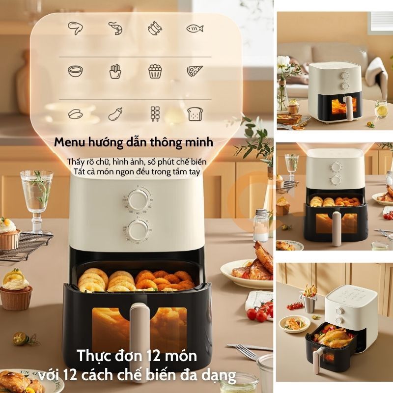 Nồi chiên không dầu Bear 5L QZG-J15M1, công suất 1500W, KHÔNG CẦN LẬT, chiên nướng hơi nước giảm tối đa dầu mỡ | BigBuy360 - bigbuy360.vn
