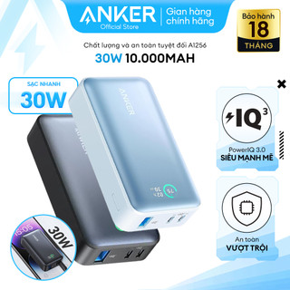 Pin Sạc Dự Phòng Anker 533 PowerCore Dung Lượng 10.000 mAh Sạc Nhanh 30W 3 Cổng - 2 Cổng USB-C + 1 Cổng USB - A1256
