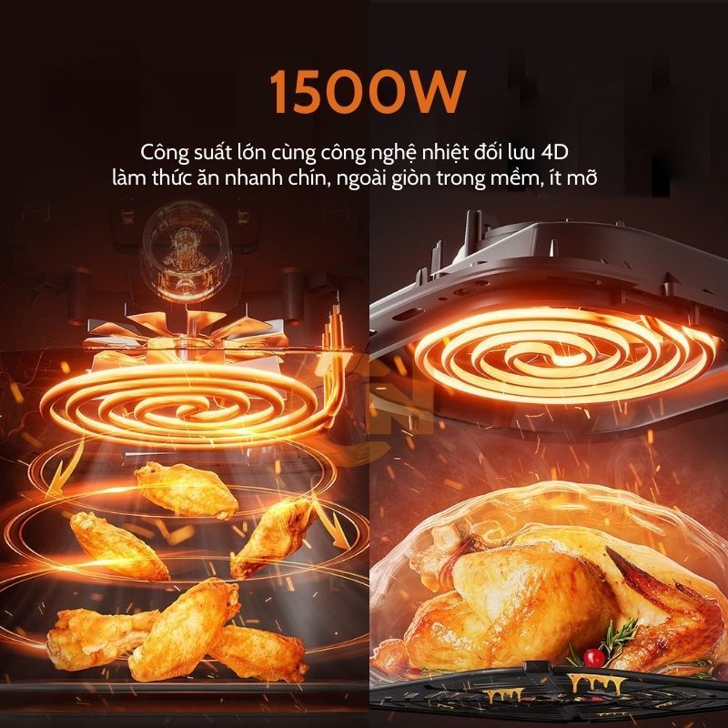 Nồi chiên không dầu Bear 5L QZG-J15M1, công suất 1500W, KHÔNG CẦN LẬT, chiên nướng hơi nước giảm tối đa dầu mỡ | BigBuy360 - bigbuy360.vn
