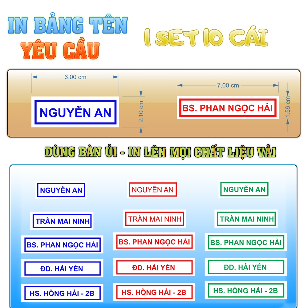 [Hình ủi] In bảng tên học sinh, bác sĩ và thông tin khác theo yêu cầu