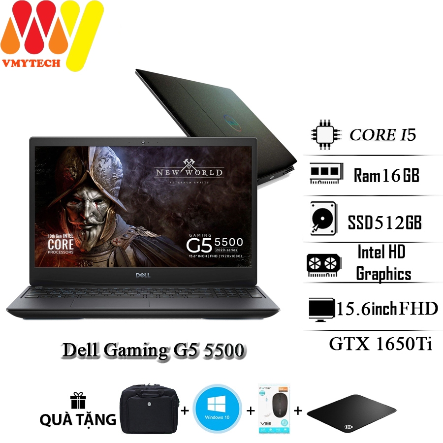 Laptop Dell Gaming G5 5500, Core i5-10300H, Ram 16GB, SSD 512GB, màn hình 15.6inch Full HD, VGA GTX 