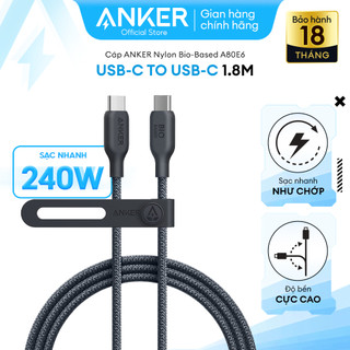 Cáp Sạc Anker Nylon Bio-braided 543 USB-C to USB-C Công Suất Tới 240W Dài 1.8M - A80E6