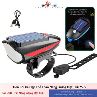 Đèn Xe Đạp Năng Lượng Mặt Trời Có Còi Siêu Sáng 120 Decibel Chống Thấm Nước Thể Thao Leo Núi - BK32