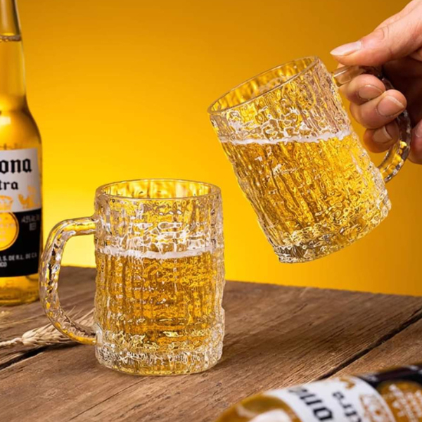 Ly thủy tinh có quai hoạ tiết vân đá mẫu ly uống bia siêu đẹp dung tích 300ml mã 5408CQ