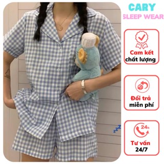 Bộ đồ ngủ pijama nữ cộc tay quần đùi hoạ tiết kẻ caro mặc nhà mùa hè nhiều mẫu cute CARY