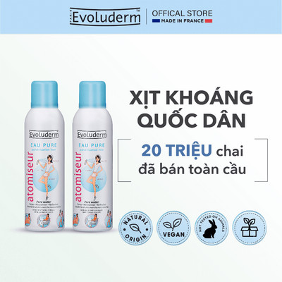 Bộ 2 Chai Xịt khoáng dưỡng ẩm, làm dịu và bảo vệ da Evoluderm Atomiseur Eau Pure 150mlx2
