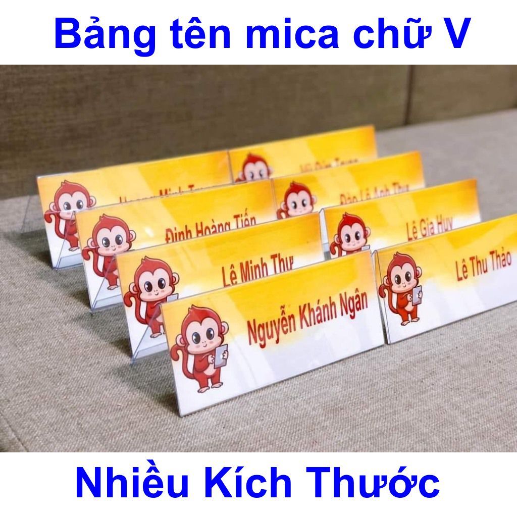 Menu mica chữ V 2 mặt,Bảng tên để bàn, Kệ mica chức danh, Bảng giá, Mica chữ A tên sản phẩm đủ size