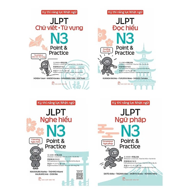 Sách - Combo 4 Cuốn Học Ngoại Ngữ: Kỳ Thi Năng Lực Nhật Ngữ JLPT N3 Point & Practice (NXB Trẻ)