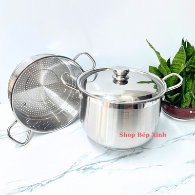 Bộ nồi xửng hấp 3 đáy bếp từ inox 430 FiveStar Standard size 28cm nắp inox , dung tích 11 lít , dùng được mọi bếp