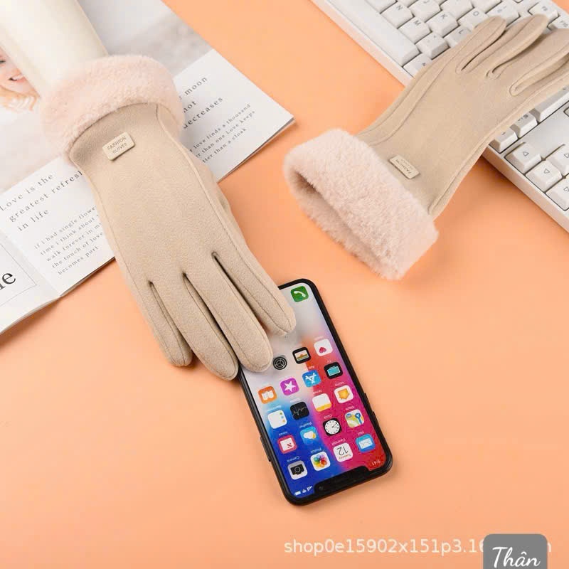Găng Tay Da Lộn Thời Trang Mùa Đông Cho Nữ Găng tay nữ mùa đông nhiều màu lông vũ sang trong quý phái