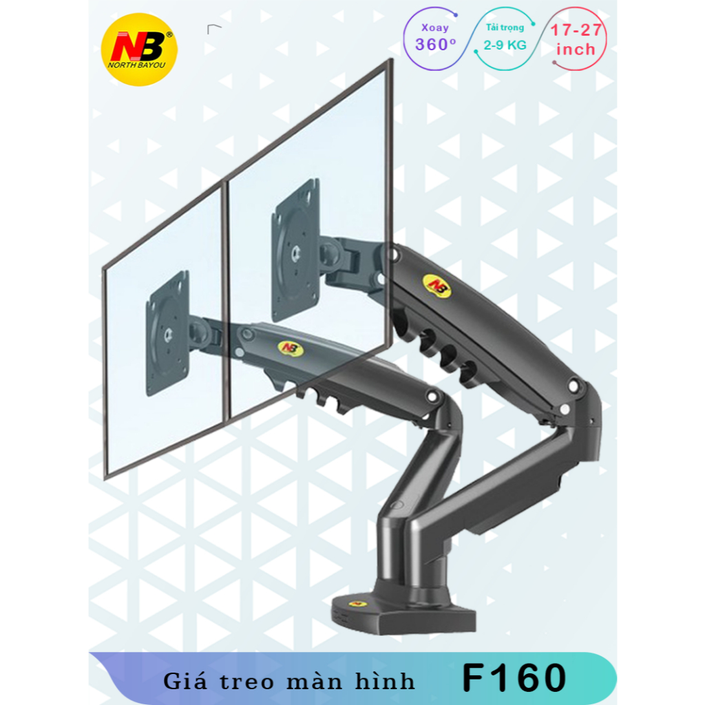 F160 - Giá treo 2 màn hình [17-27 inch]/ Giá đỡ 2 màn hình/ Phiên bản 2 tay của F80 North Bayou
