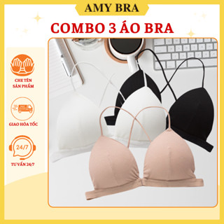 Combo 3 Áo Bra 2 Dây Cotton Kèm Mút Mỏng - Set 3 Áo Lót Nữ Không Gọng Cài Trước AMYBRA B715