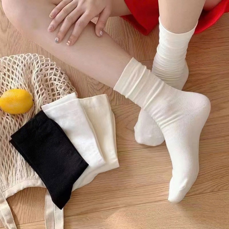 T10 Set 10 đoi Tất cổ cao paster nữ trơn cao cấp 3 màu loại dày dặn, vớ cao cổ nữ phong cách hàn quố