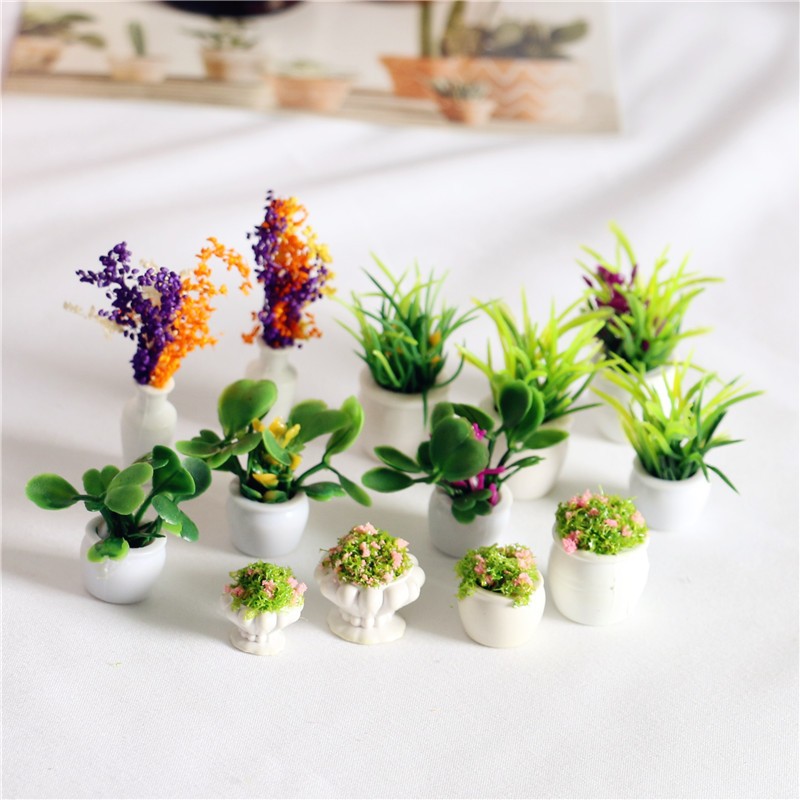 Chậu cây mini trang trí nhà mô hình, tiểu cảnh, dollhouse, nhà que kem handmade