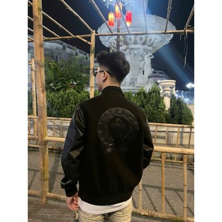  Áo Khoác Dạ Bomber Tay Da Thêu logo Chrrome Hearrts Cao Cấp Áo Bóng Chày Nam Đẹp 