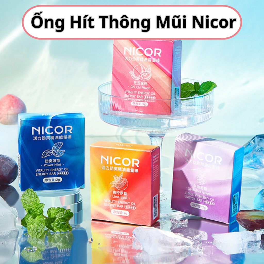 Ống Hít Mũi Nicor Thảo Dược Thông Mũi Hương Thơm Mát Giúp Giảm Ngạt Mũi Viêm Xoang Làm Sạch Mũi