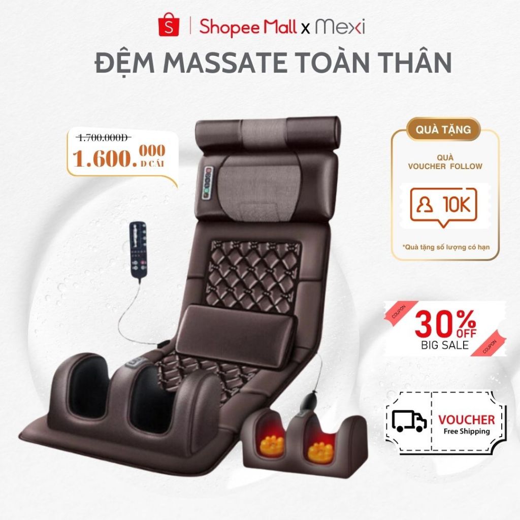 Đệm Massage toàn thân Mexi đệm kèm gối xông thảo mộc, massage cổ vai gáy và massage chân
