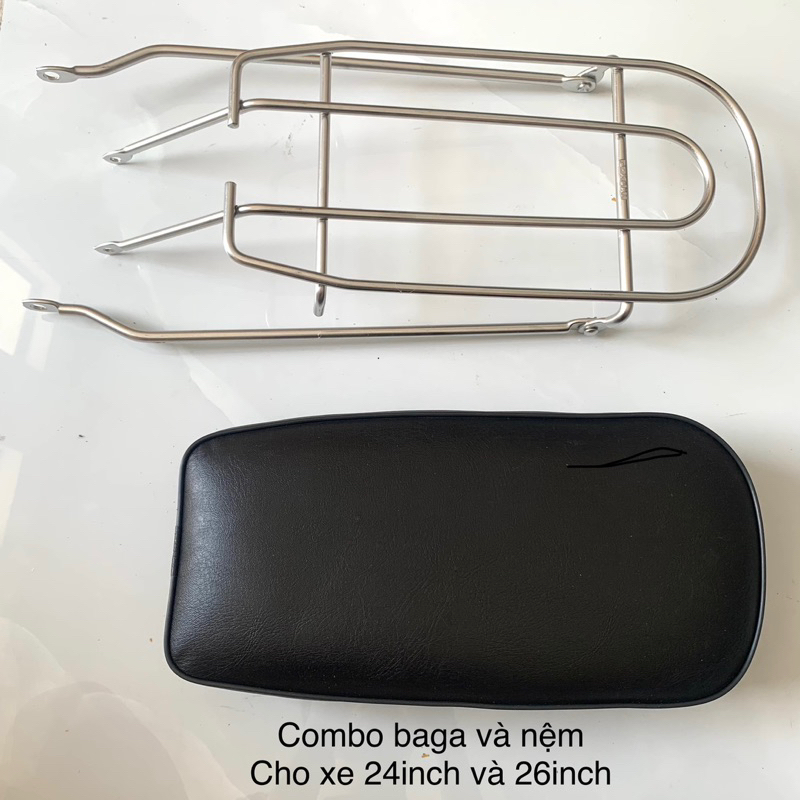 Combo Baga và đệm yên gắn xe đạp , dành cho xe 24inch và 26inch ( các loại xe thắng thường)