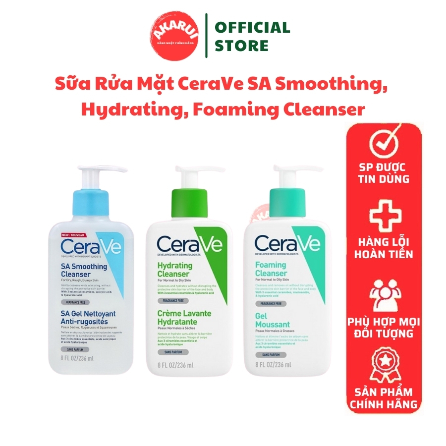 Sữa Rửa Mặt CeraVe SA Smoothing, Hydrating, Foaming Cleanser - Cho Da Dầu Mụn, Khô, Nhạy Cảm 88ml – 